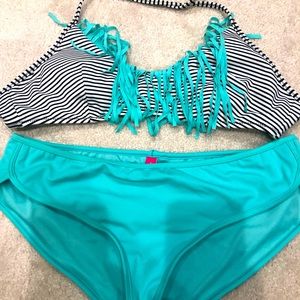 NWOT Victoria's Secret aqua fringe bikini set - s